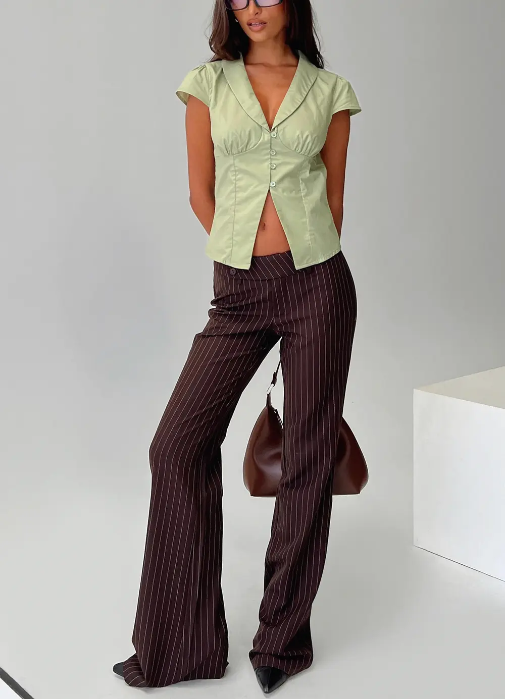 Kinkirk Flared Pants Brown Pinstripe