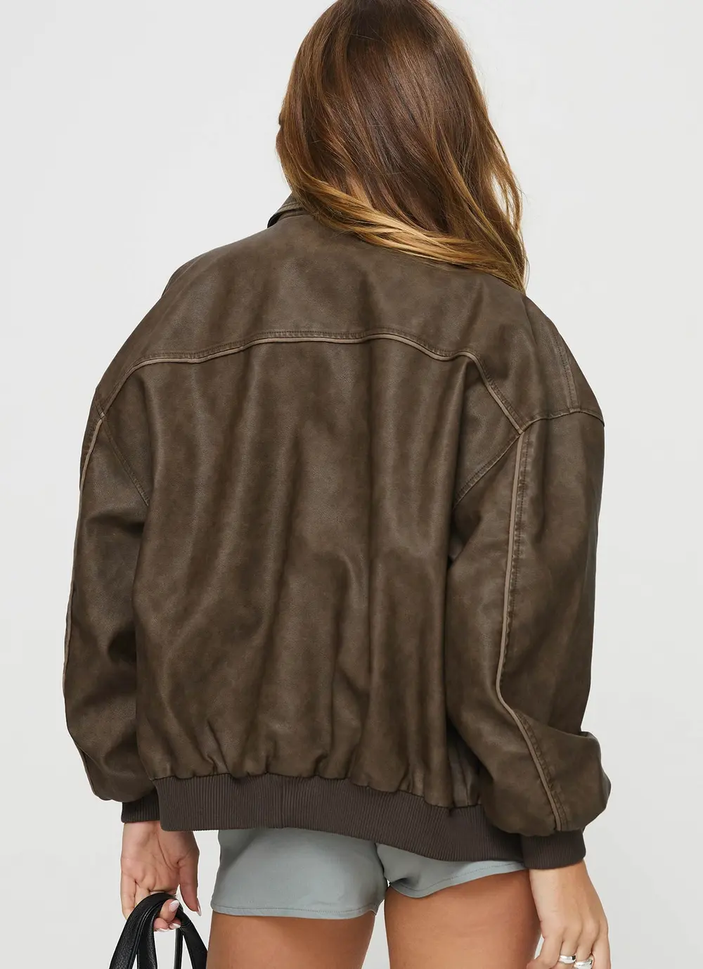 Goldsmith Faux Leather Bomber Jacket Washed Dark Brown