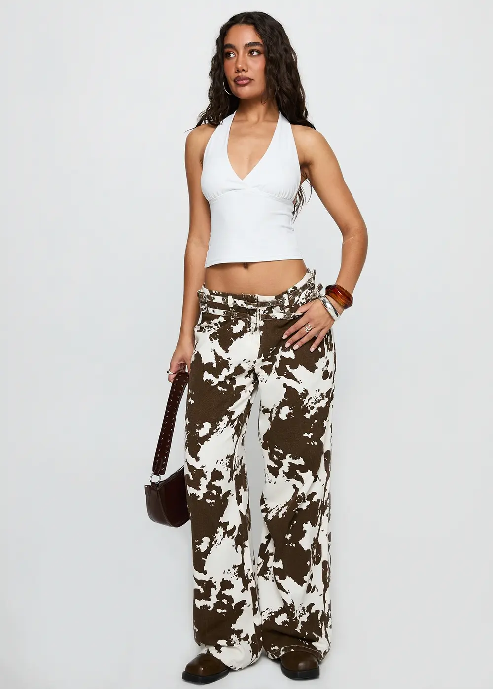 Baccarat Mid Rise Wide Leg Belted Pant Cow Print