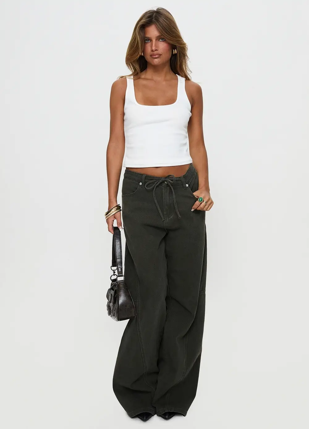 Bruiser Tie Waist Mid Rise Wide Leg Jeans Green