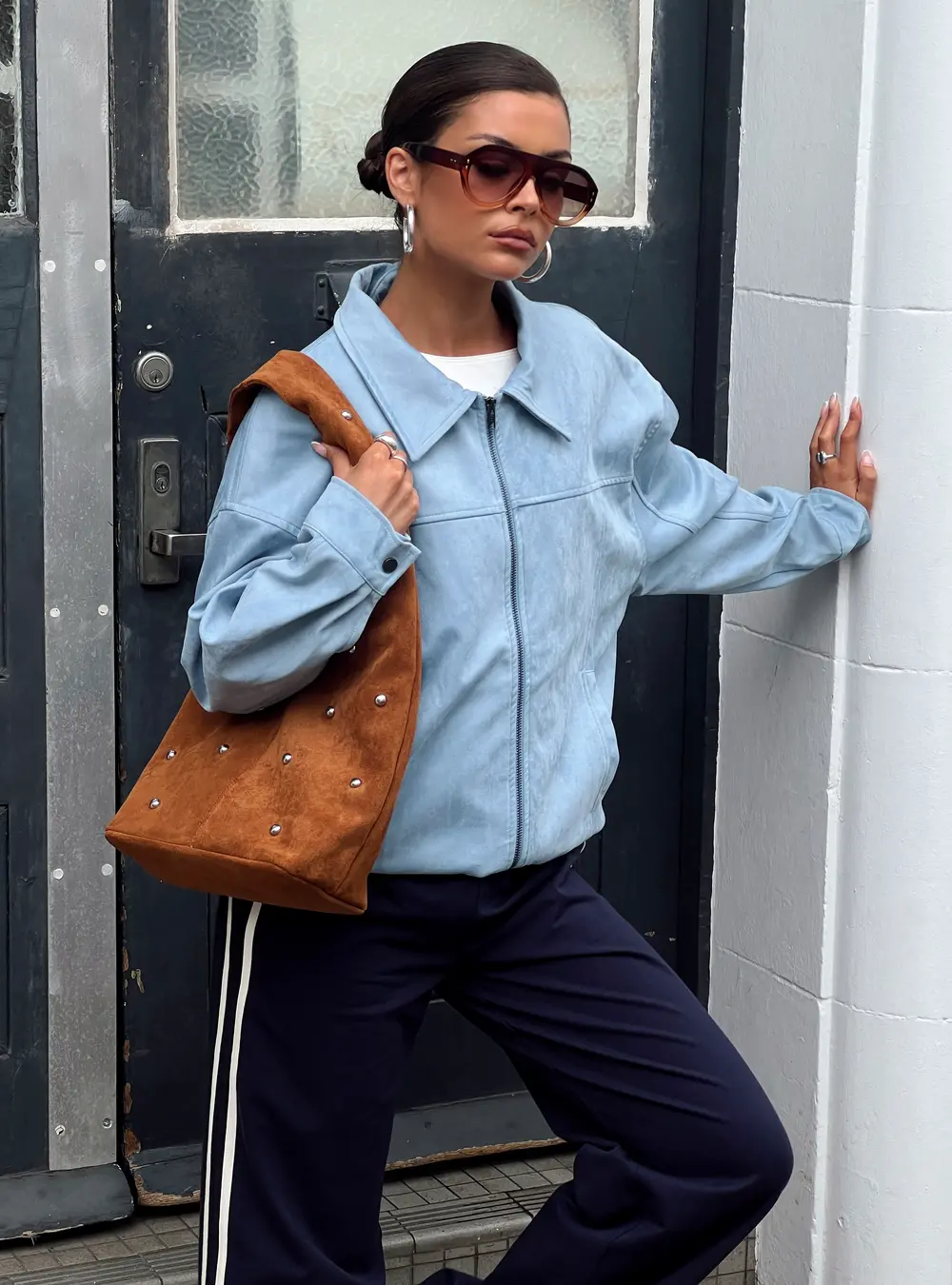 Goldsmith Faux Suede Bomber Jacket Blue