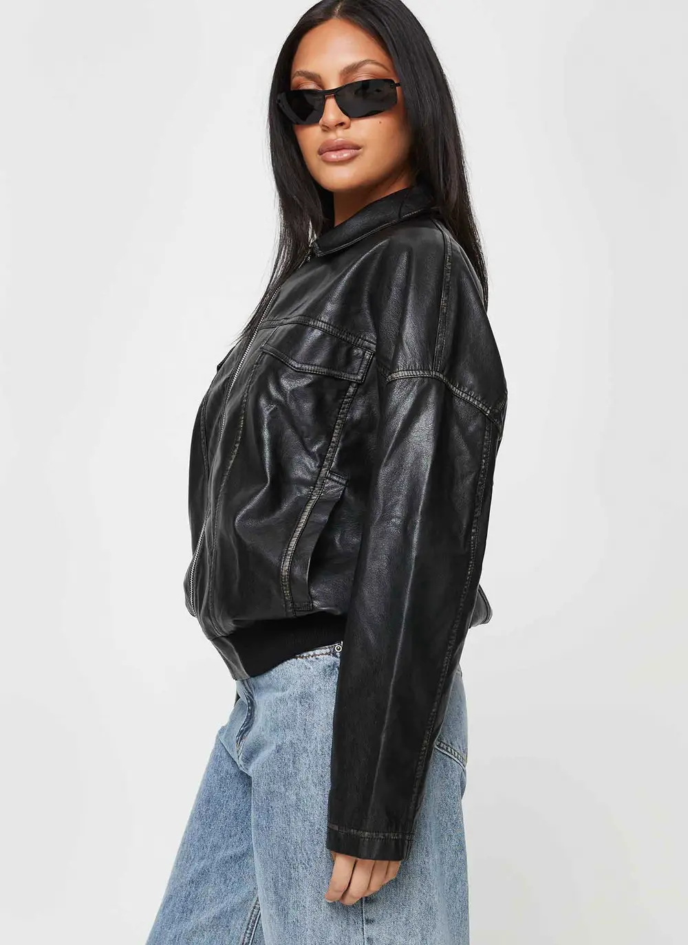 Tanza Faux Leather Jacket Washed Black