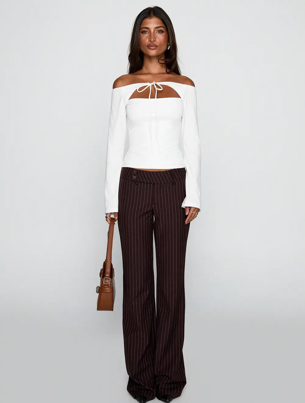 Kinkirk Flared Pants Brown Pinstripe