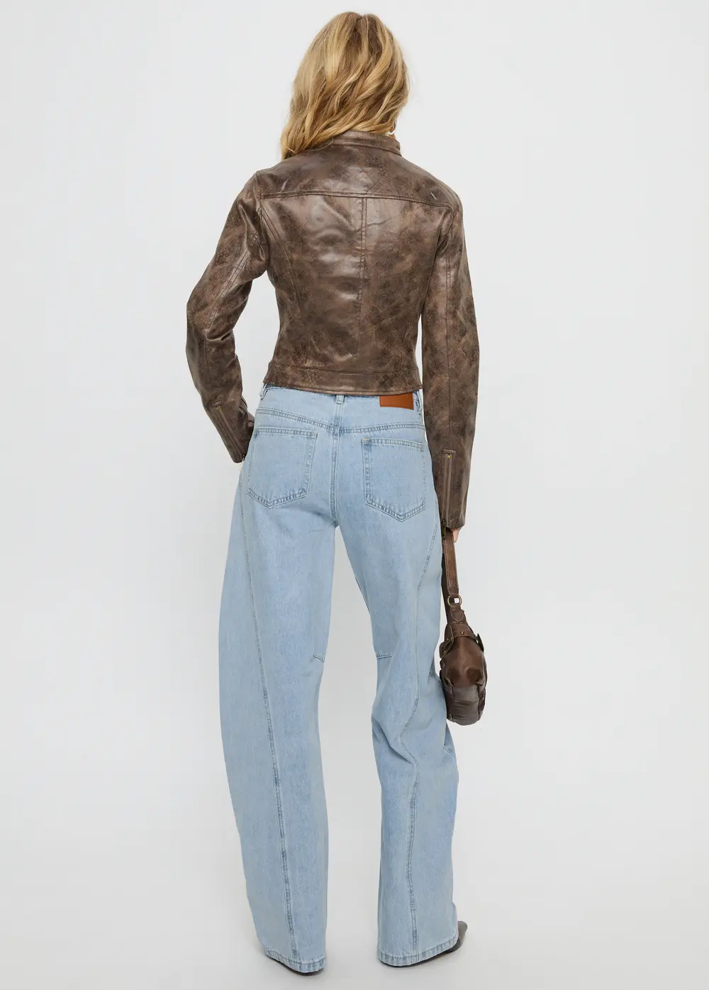 Lost Track Mid Rise Barrel Leg Jeans Ice Wash