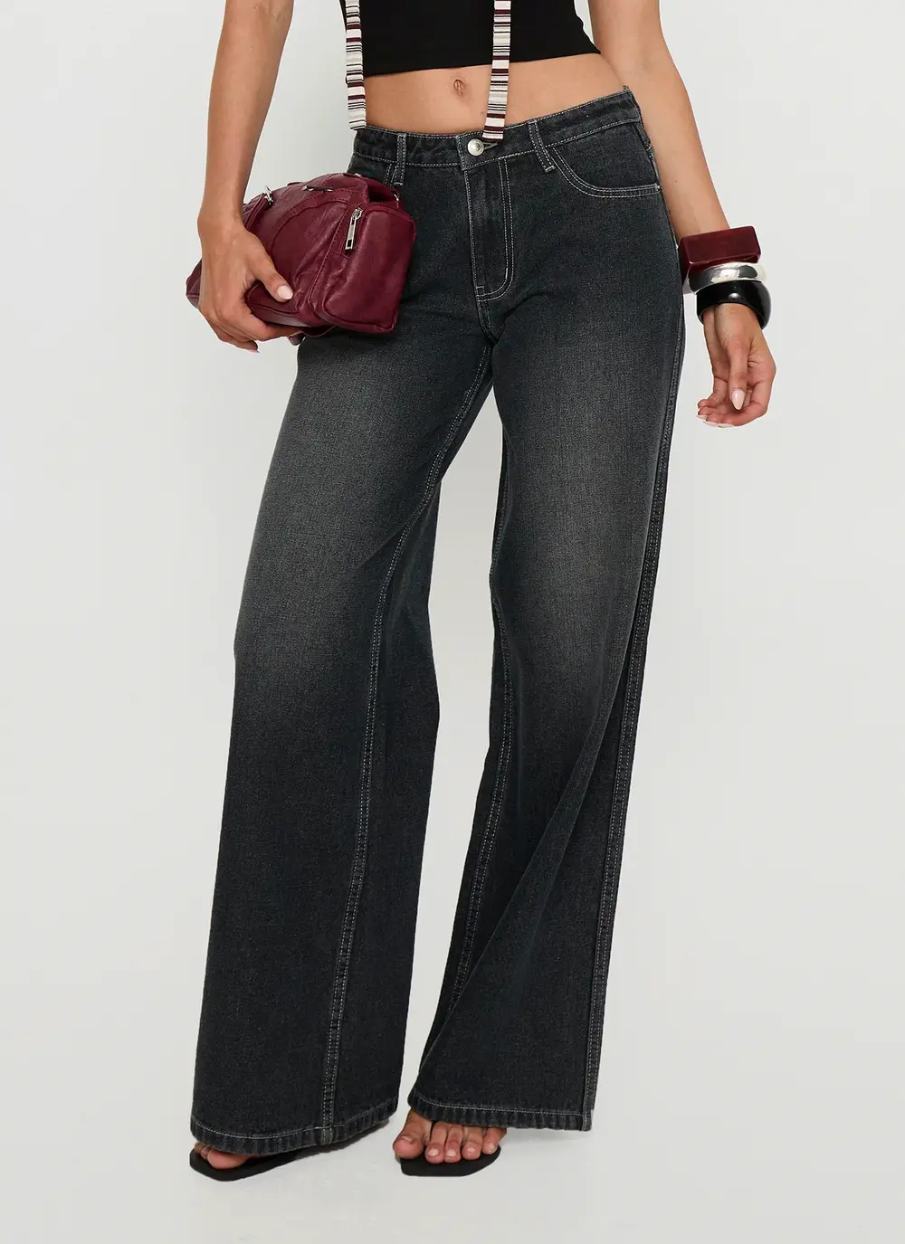 Ramos Low Rise Wide Leg Jeans Dark Grey Wash