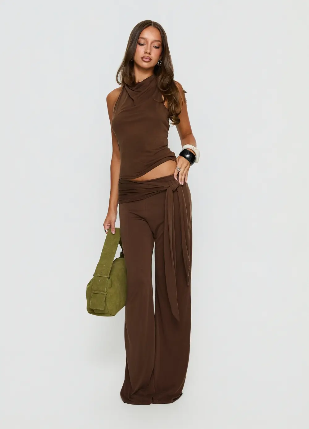 Katiana Wrap Jersey Pants Brown
