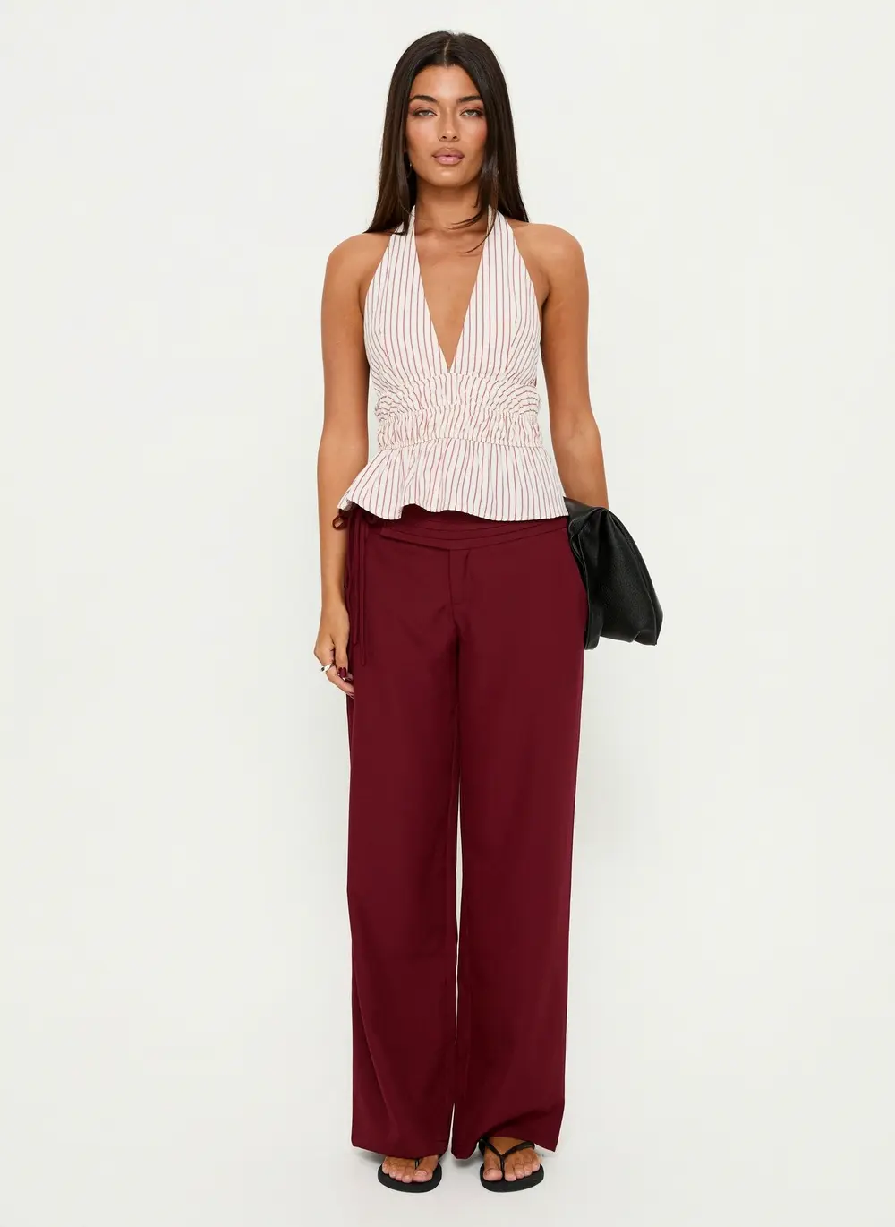 Good Riddance Pleat Tie Slouch Pants Burgundy