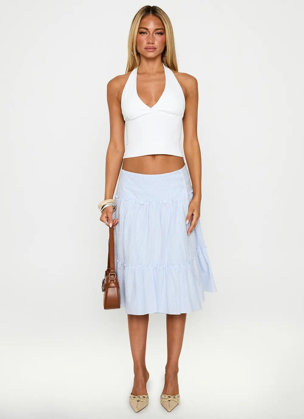 Cascades Low Rise Midi Skirt Blue / White Stripe