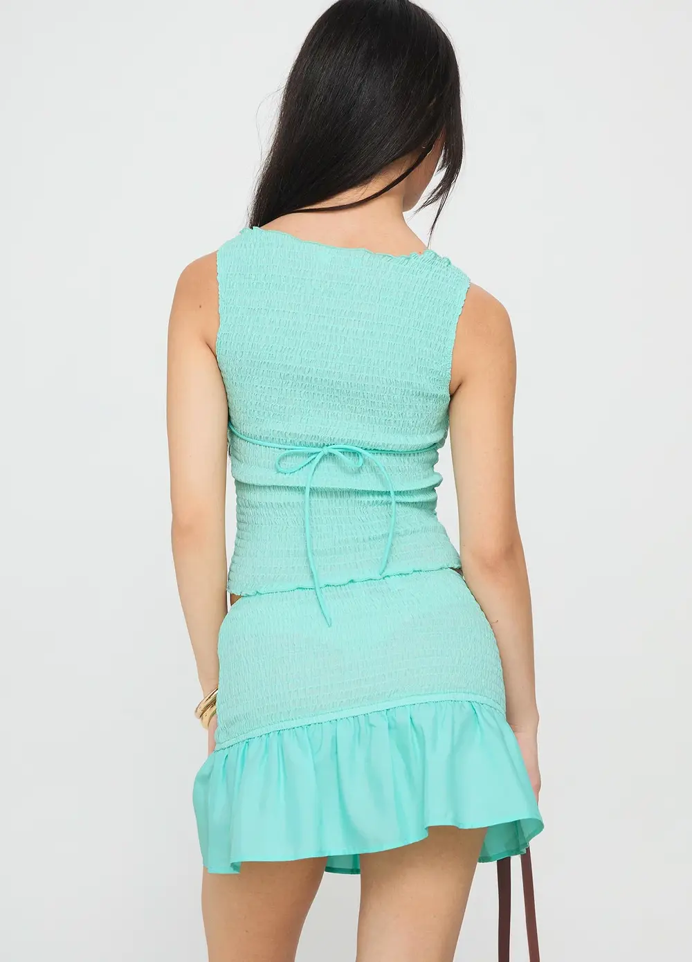 Rosamarie Shirred Mini Skirt Aqua