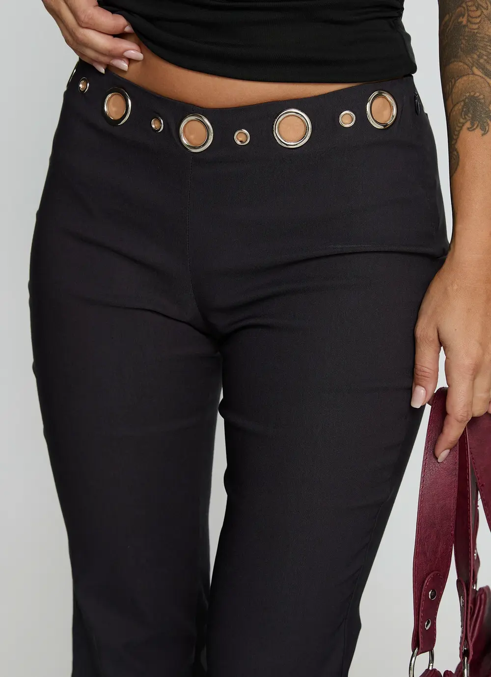 True Grit Eyelet Flare Pants Grey