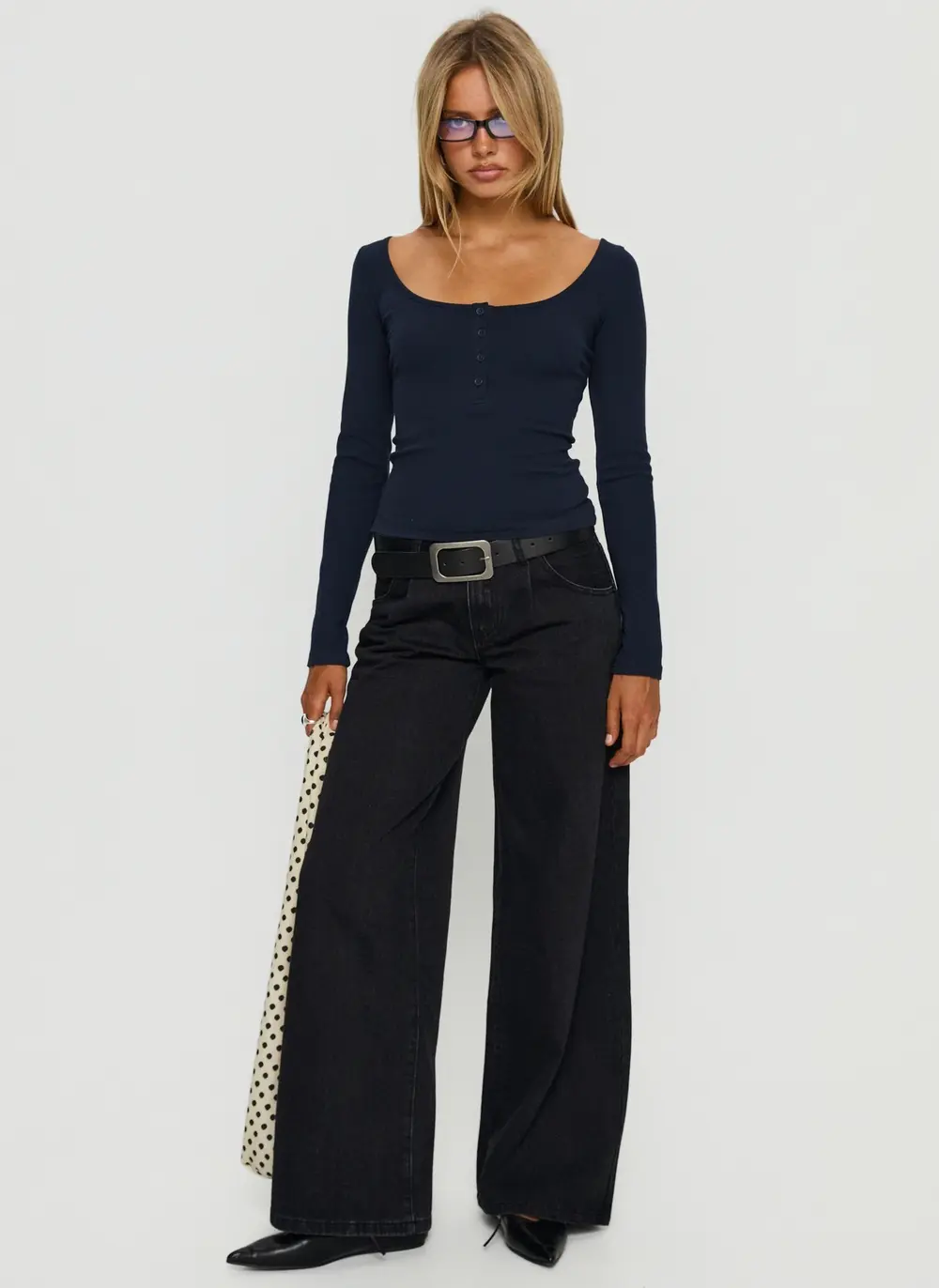 Supercut Low Rise Baggy Pleat Jeans Washed Black