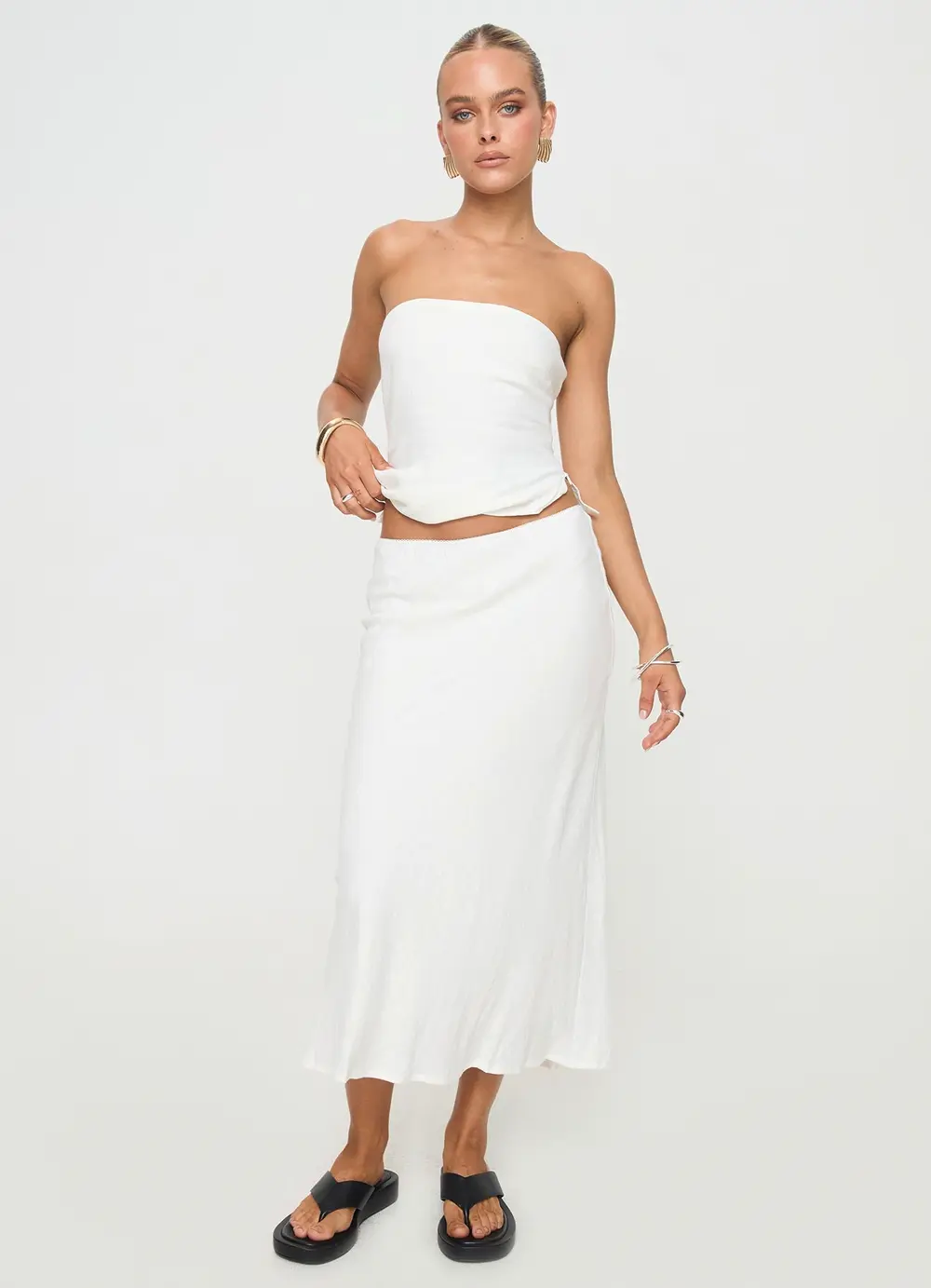 Ermias Linen Blend Midi Skirt White