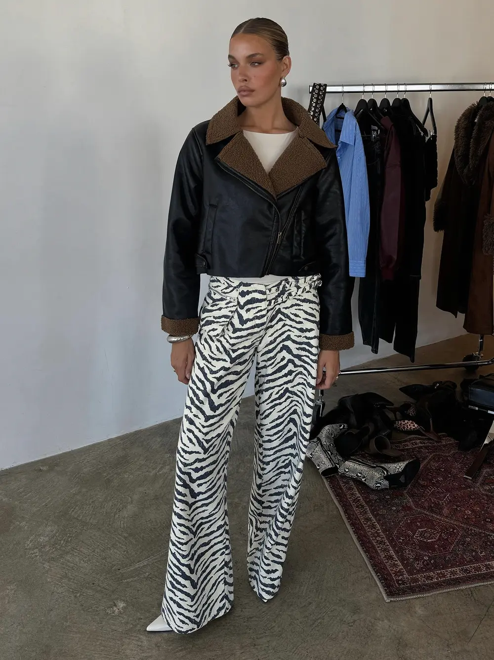 Paltrow Mid Rise Wide Leg Cargo Jeans Zebra