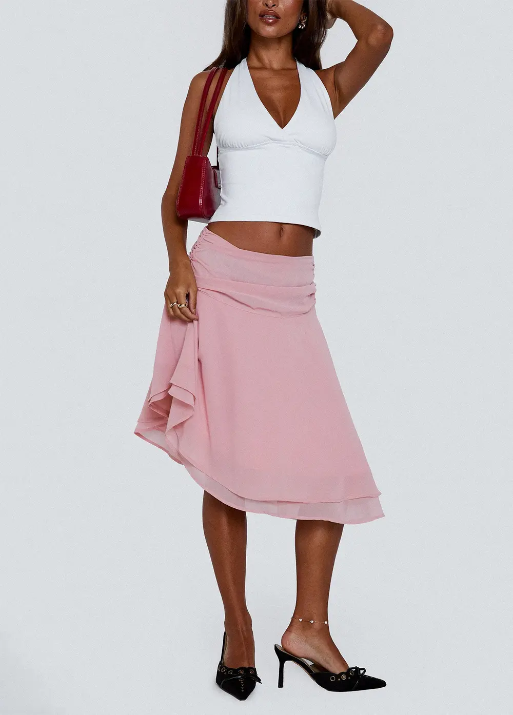 Evanescence Asymmetrical Midi Skirt Pastel Pink