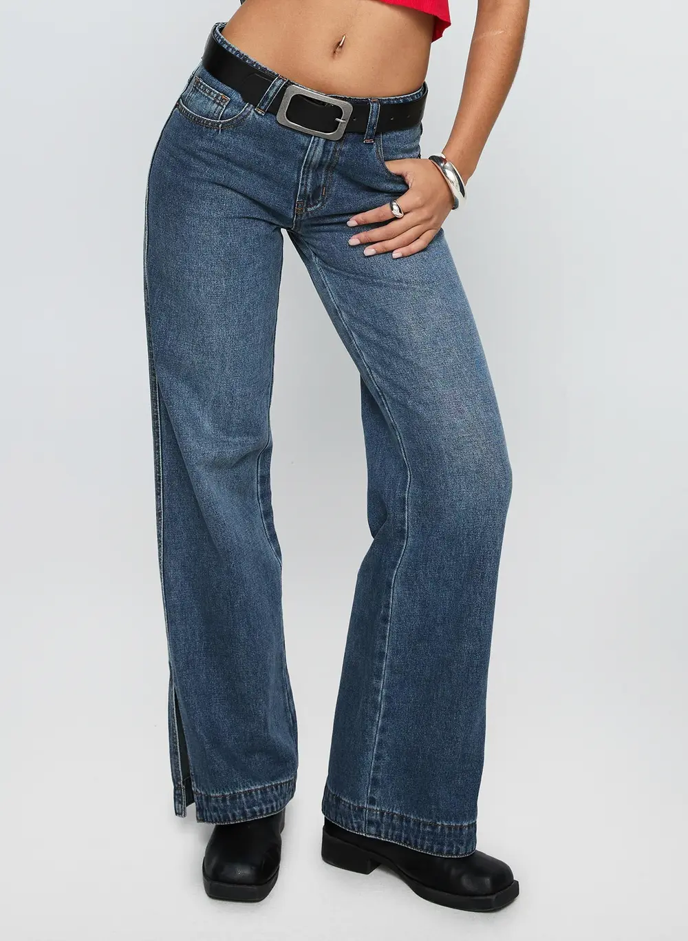 Dog Days Mid Rise Straight Leg Jeans Dark Blue Wash