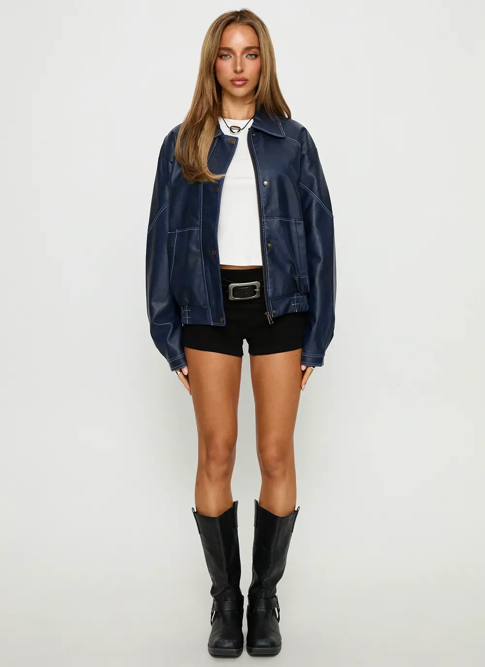Jaxton Faux Leather Jacket Navy