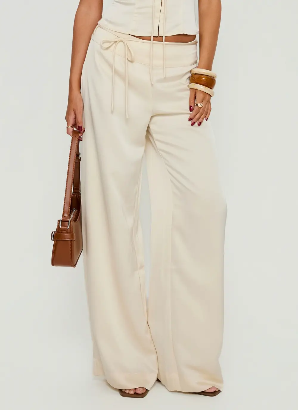 Aubrette Satin Tie Pants Cream
