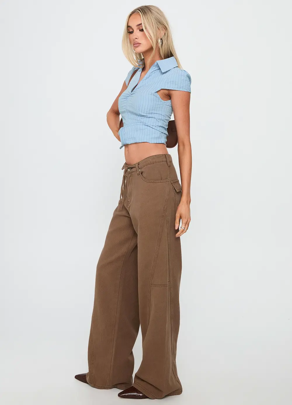 Bruiser Tie Waist Mid Rise Wide Leg Jeans Brown