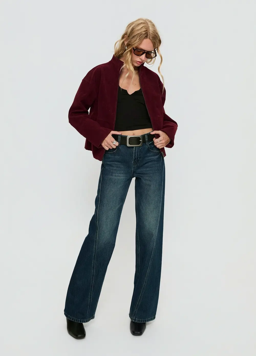 Jessalynn Faux Suede Zip Through Jacket Burgundy