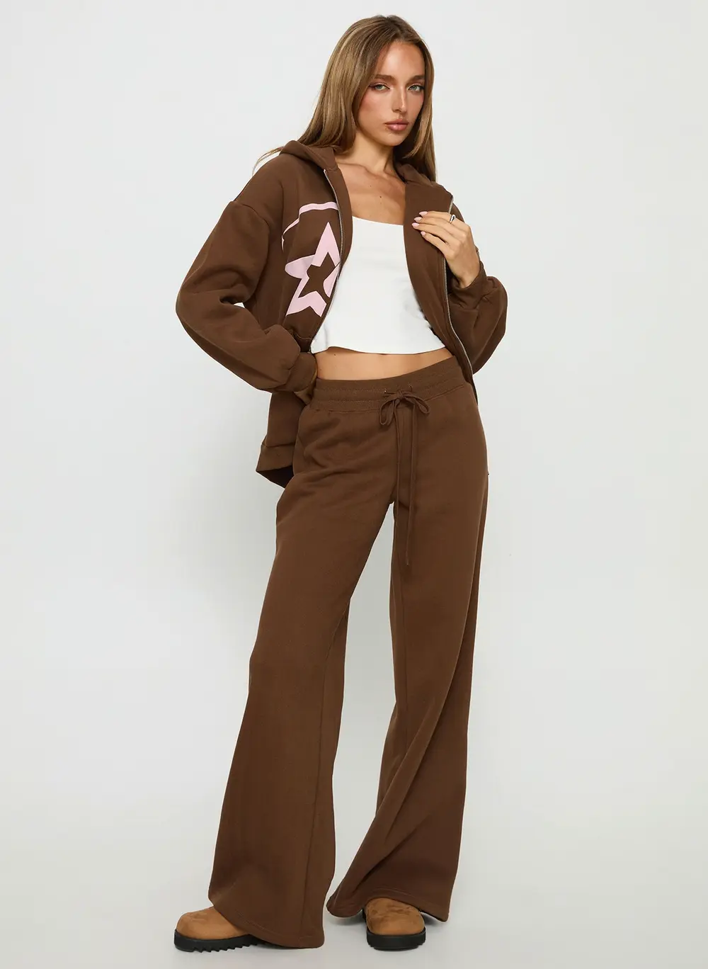 Princess Polly Stargirl Wide Leg Sweat Pants Brown