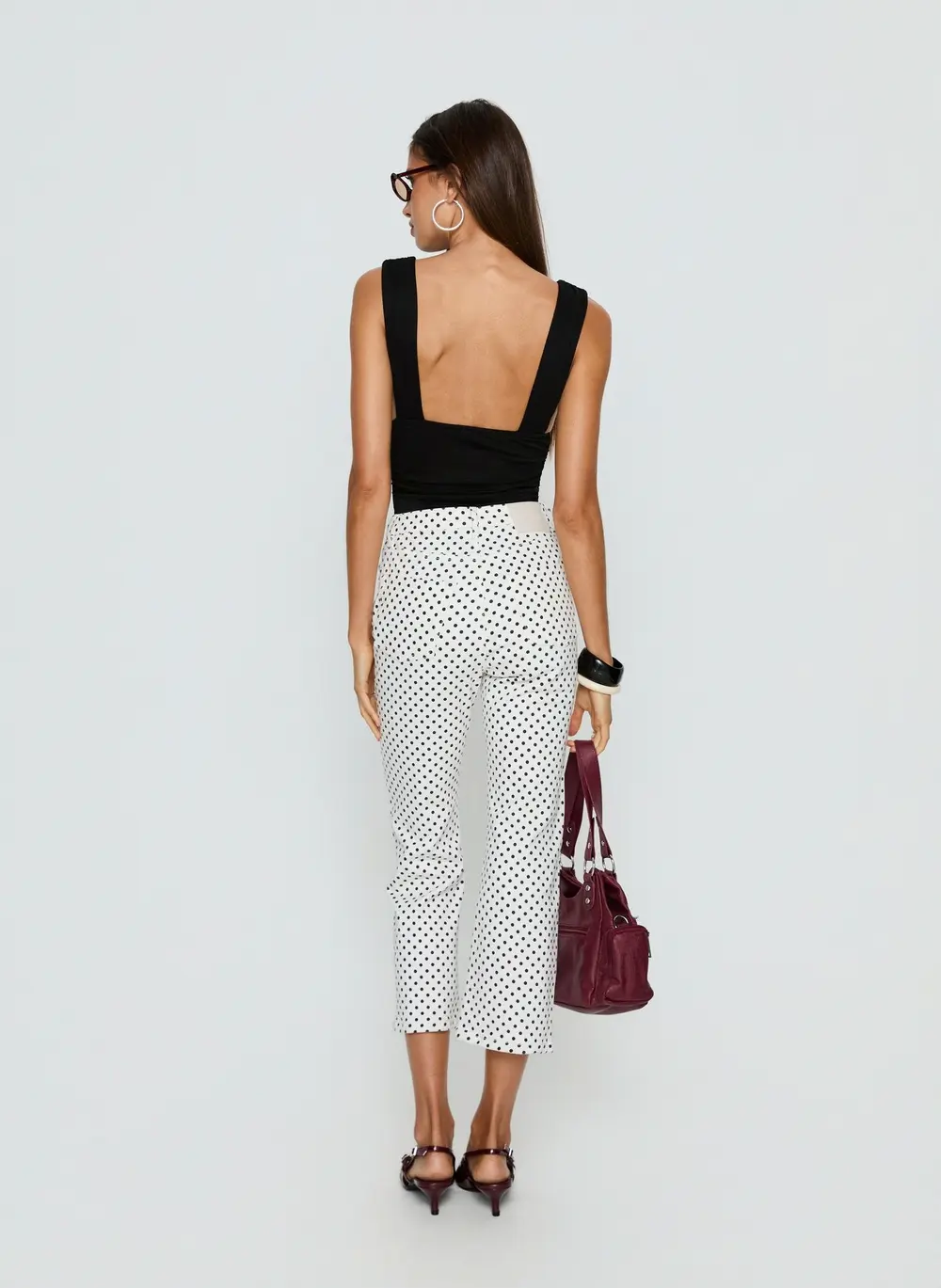 Cindee High Rise Cropped Jeans White Polka Dot