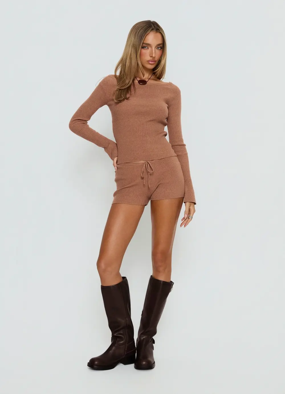 Ahani Low Rise Knit Shorts Mocha