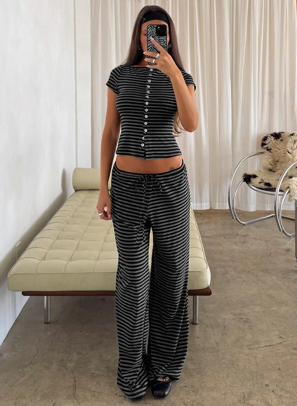 Gavrielle Jersey Wide Leg Pants Stripe