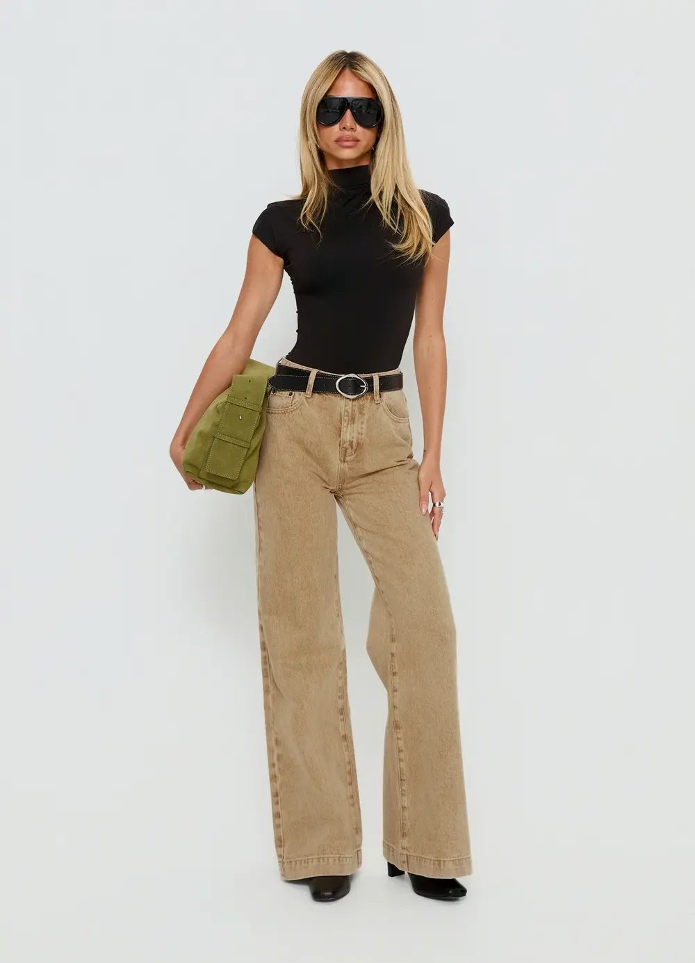 Goldie High Rise Wide Leg Jeans Tan