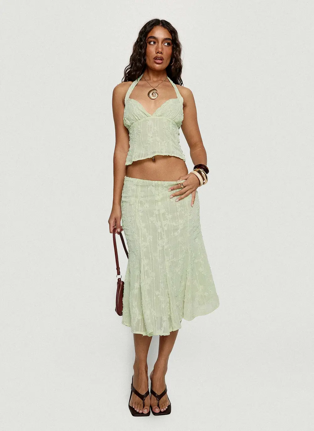 Aspyn Embroidered Midi Skirt Sage Green