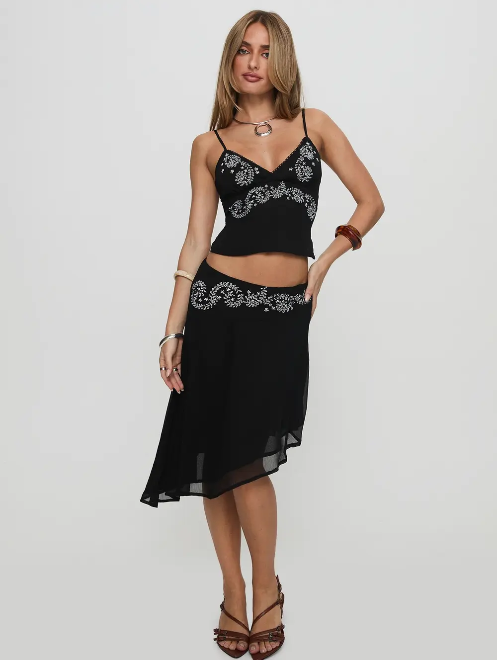 Pappilion Asymmetrical Midi Skirt Black