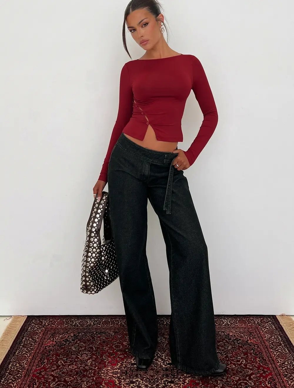 Boxie Mid Rise Wide Leg Jeans Washed Black