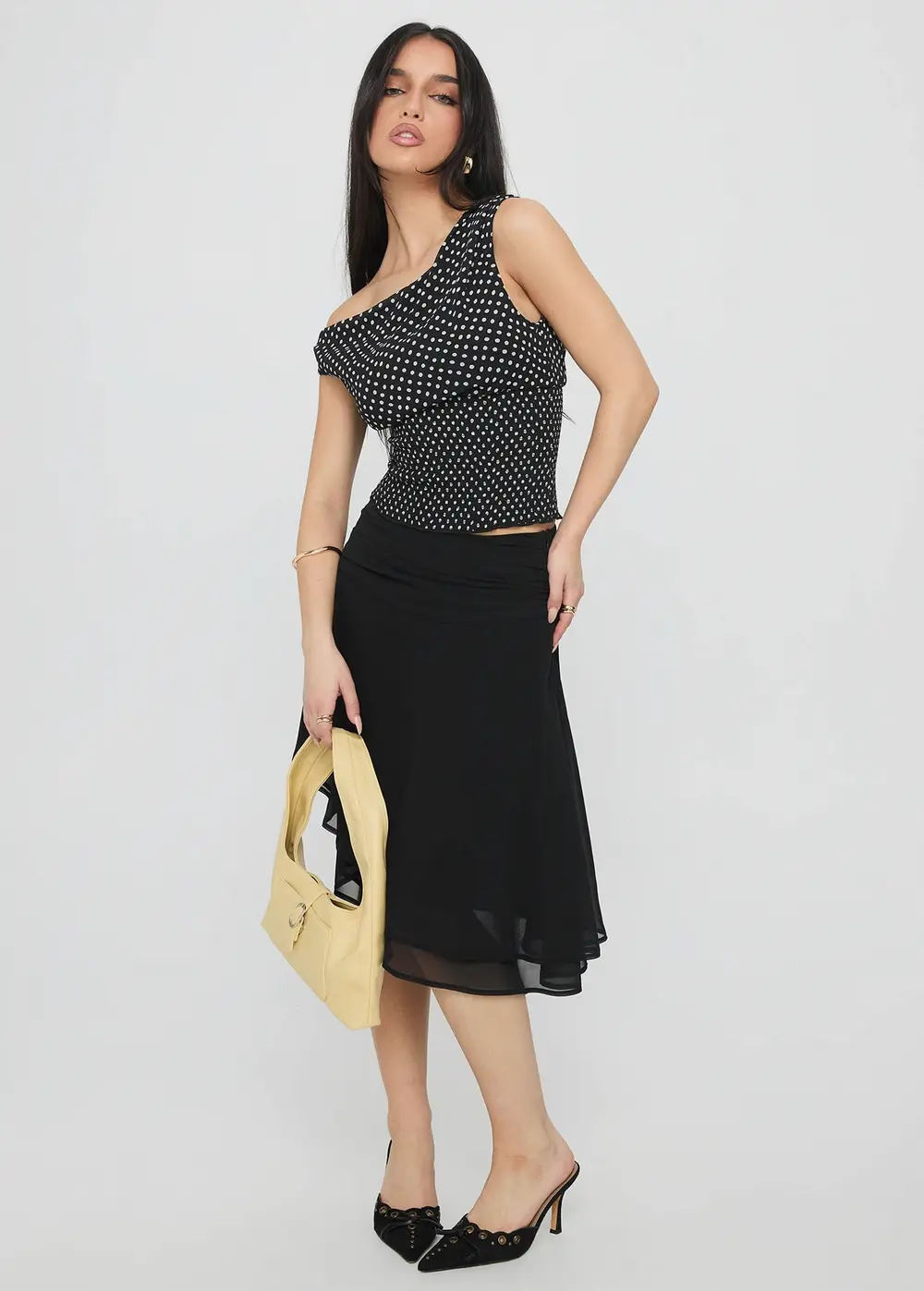 Evanescence Asymmetrical Midi Skirt Black