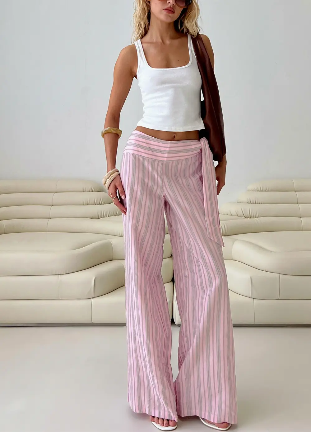 Wave Dancer Tie Pant Pink Stripe