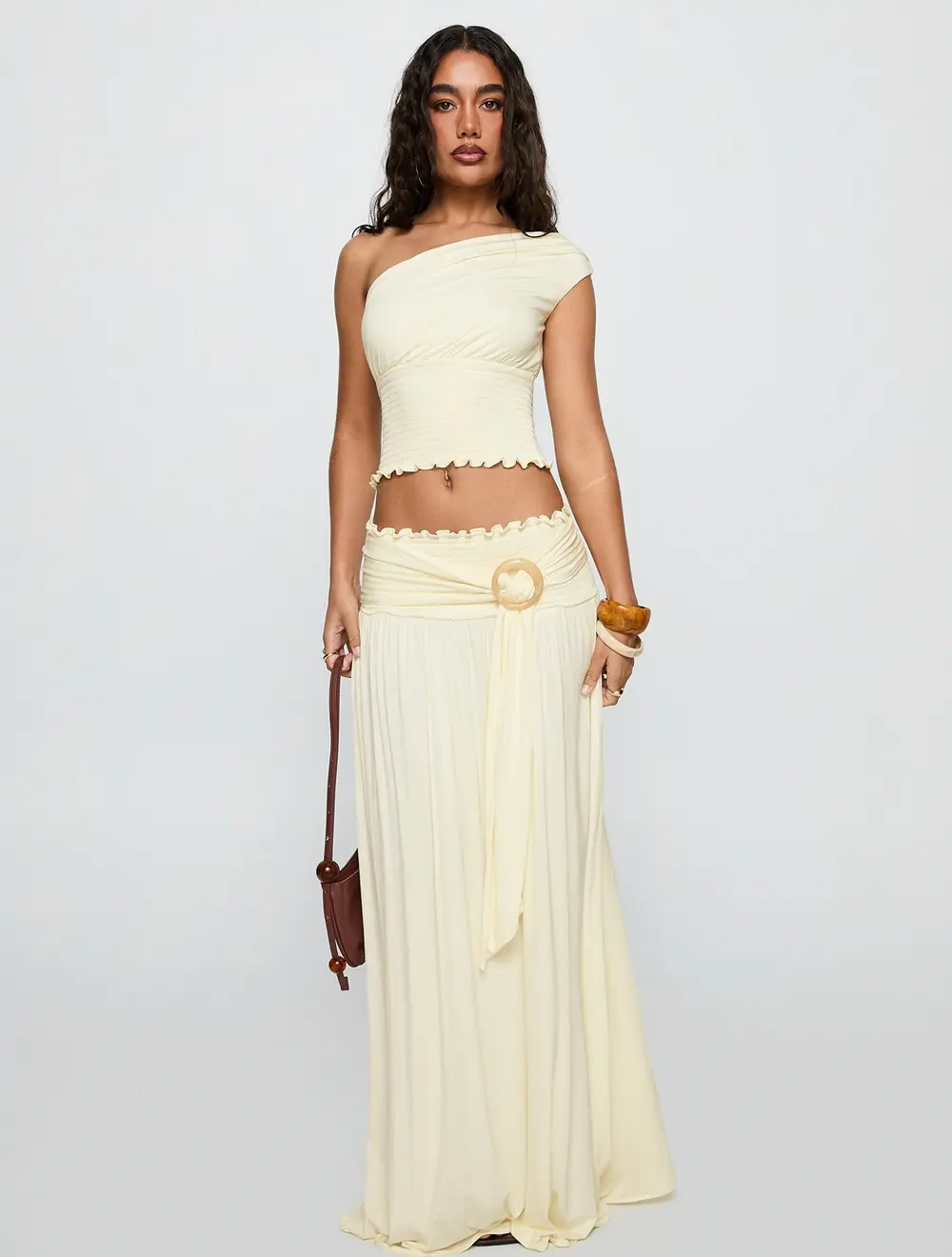 Full Orbit Shirred Maxi Skirt Cream