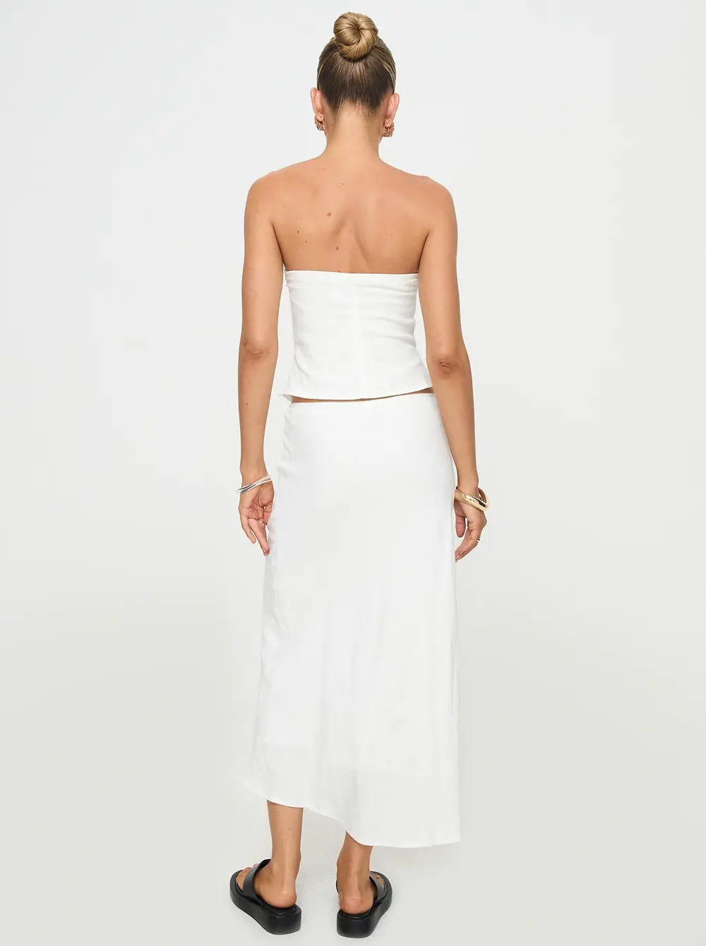 Ermias Linen Blend Midi Skirt White