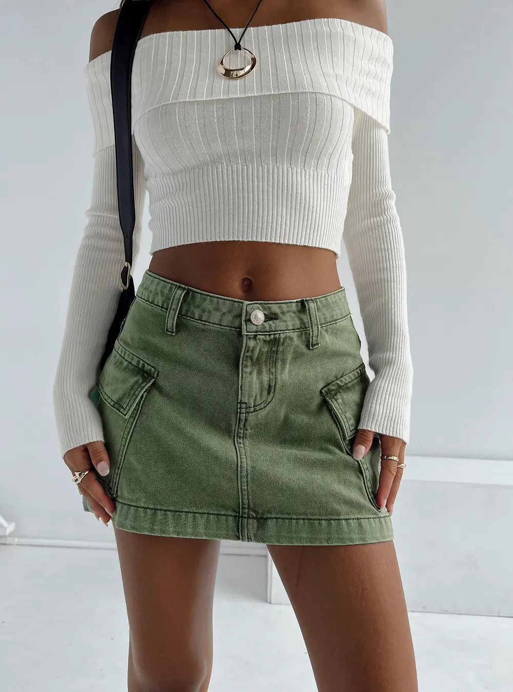 Zakai Cargo Denim Mini Skirt Green
