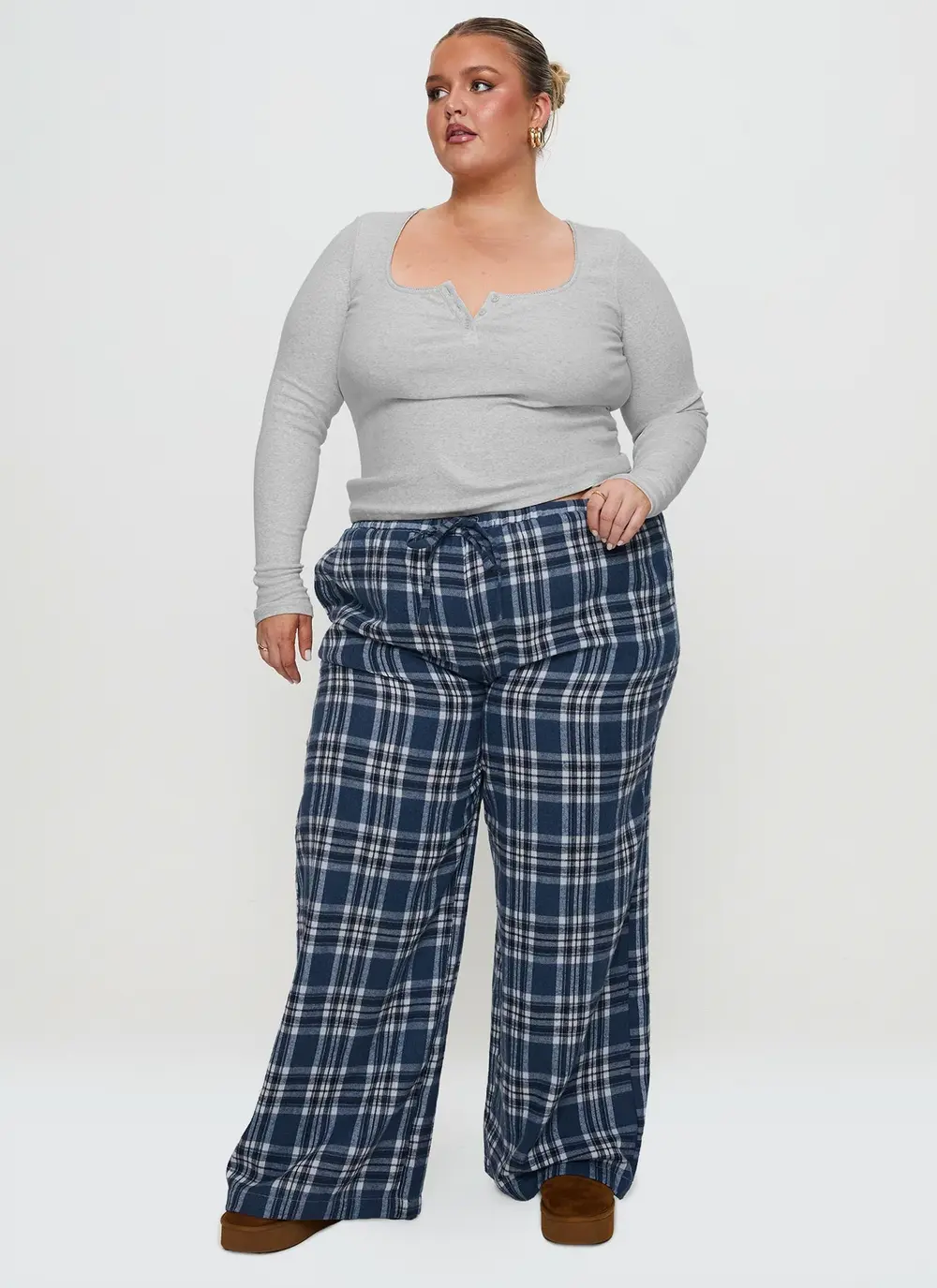 In The Morning Sleep Pant Blue Check Curve