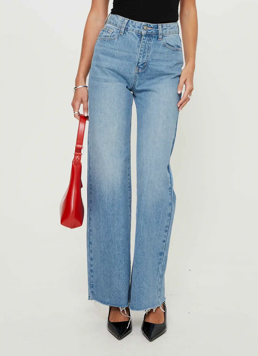 Henesey High Rise Straight Leg Jeans Mid Blue Wash