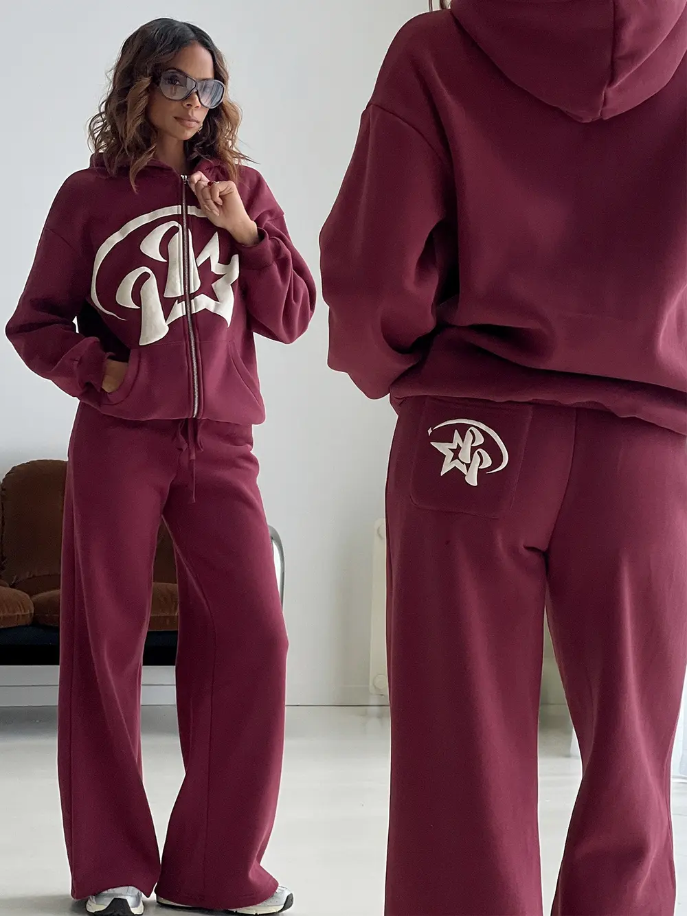Princess Polly Stargirl Wide Leg Sweat Pants Burgundy