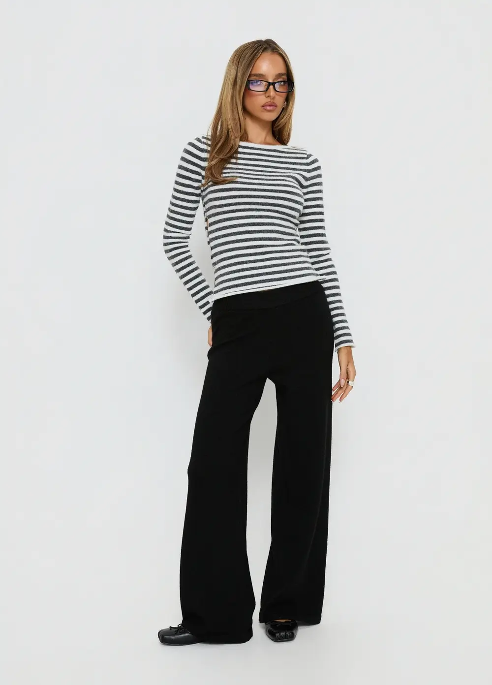 Bekki Wide Leg Knit Pant Black