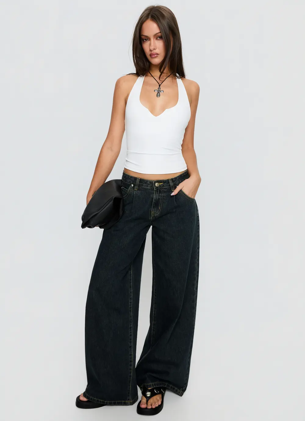 Supercut Low Rise Baggy Pleat Jeans Grunge Wash
