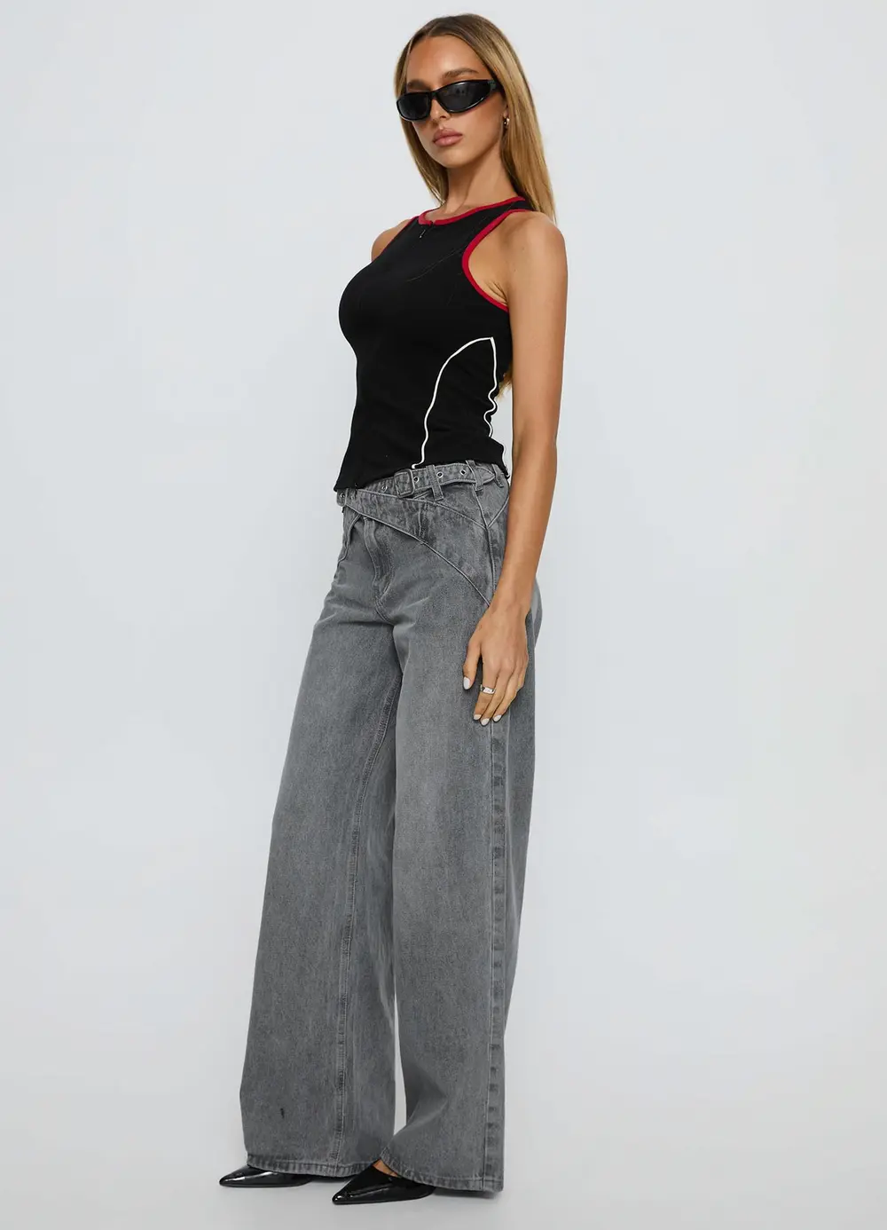 Mckinley Mid Rise Wide Leg Jeans Washed Grey