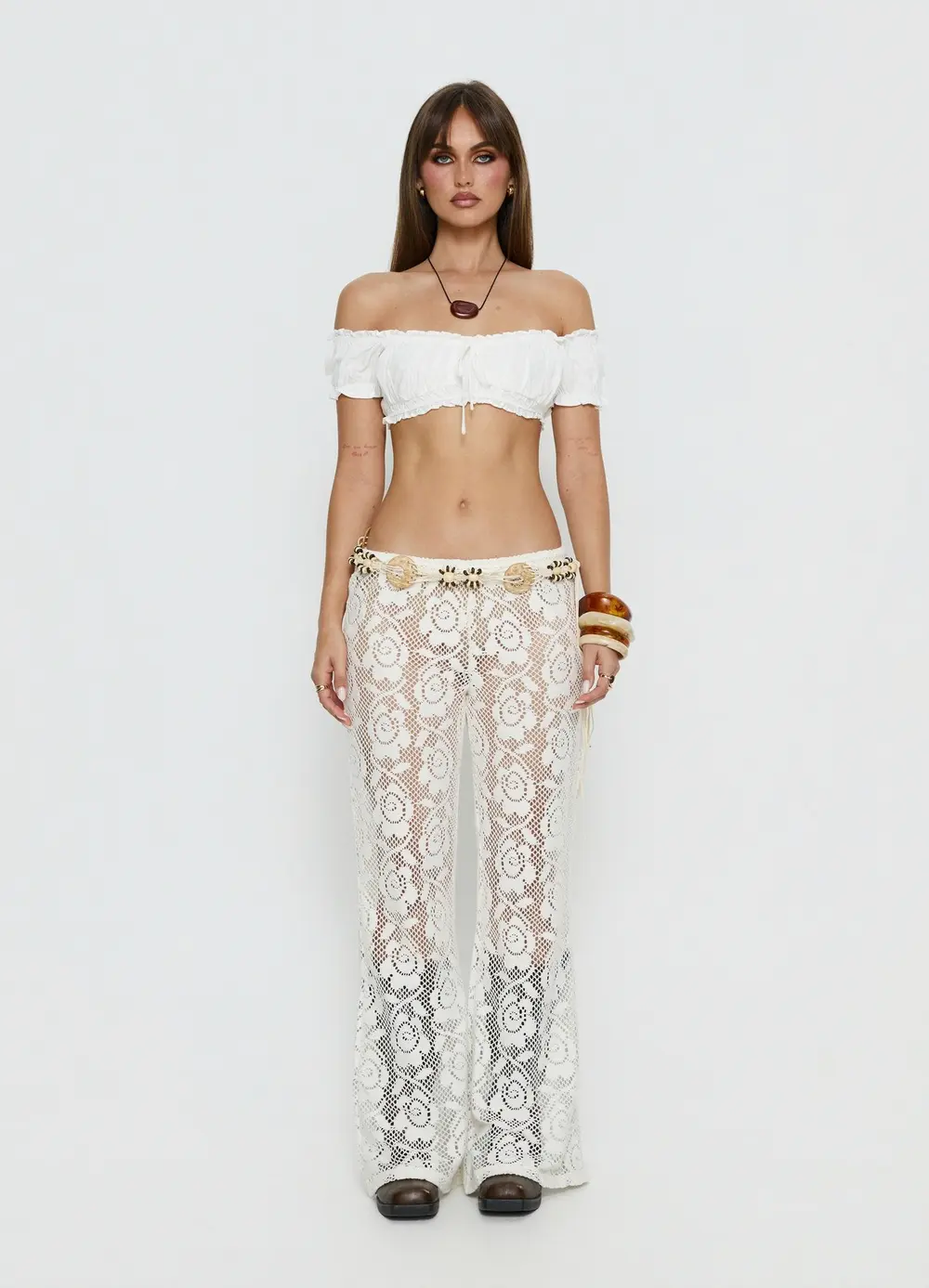 Rosadonna Lace Flare Pants Cream