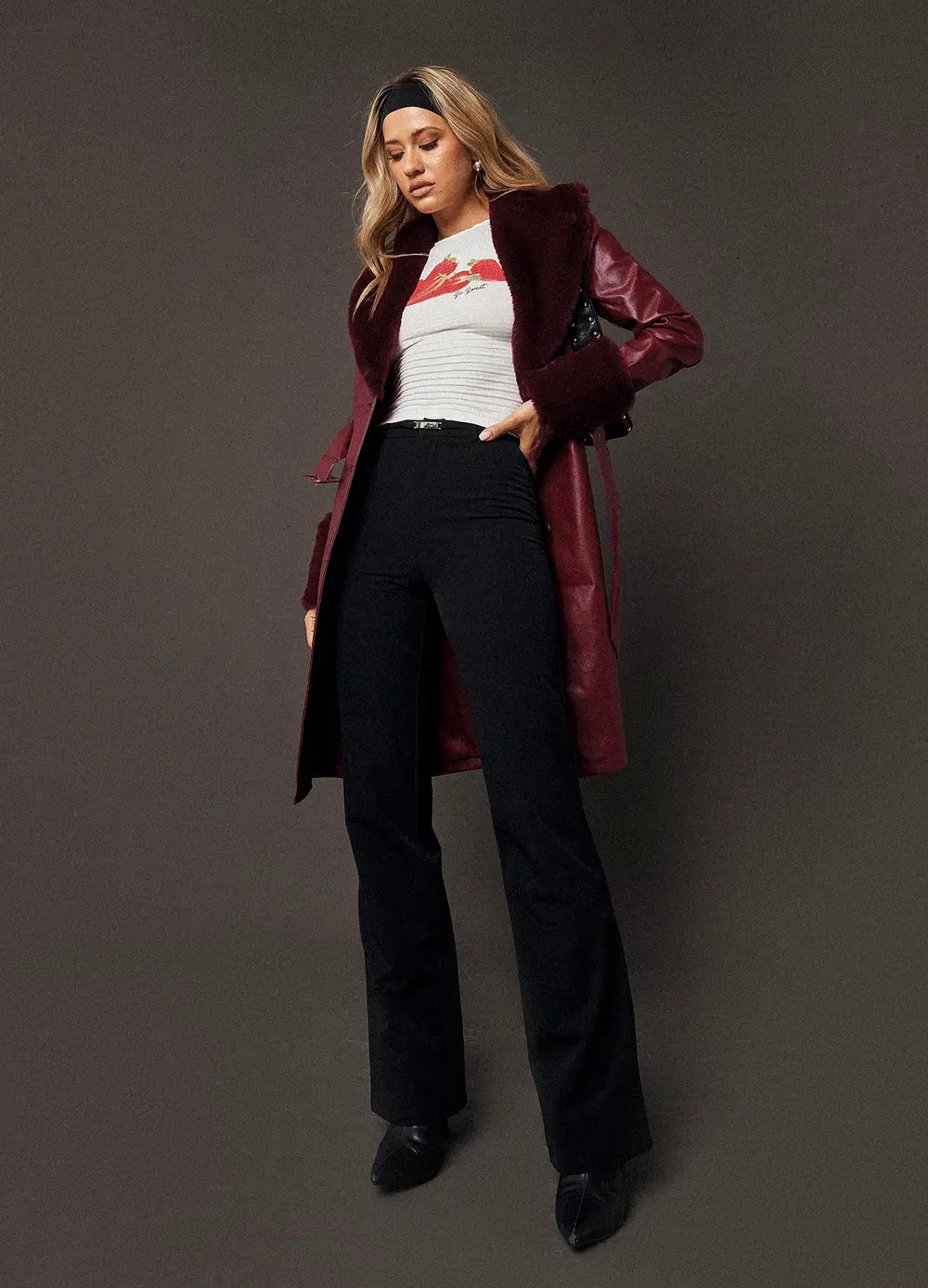 Brooklyn Faux Leather Longline Coat Burgundy