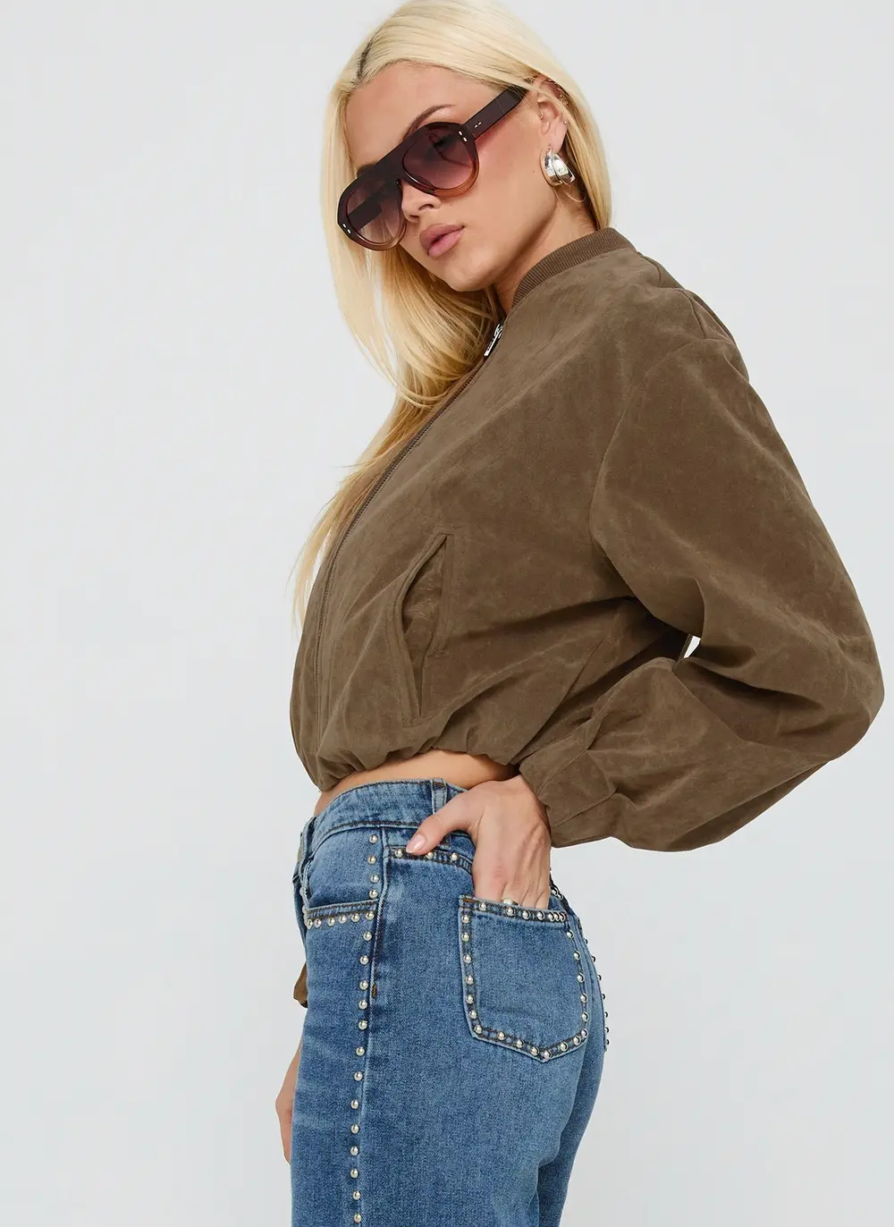 Mastery Faux Suede Bomber Jacket Brown