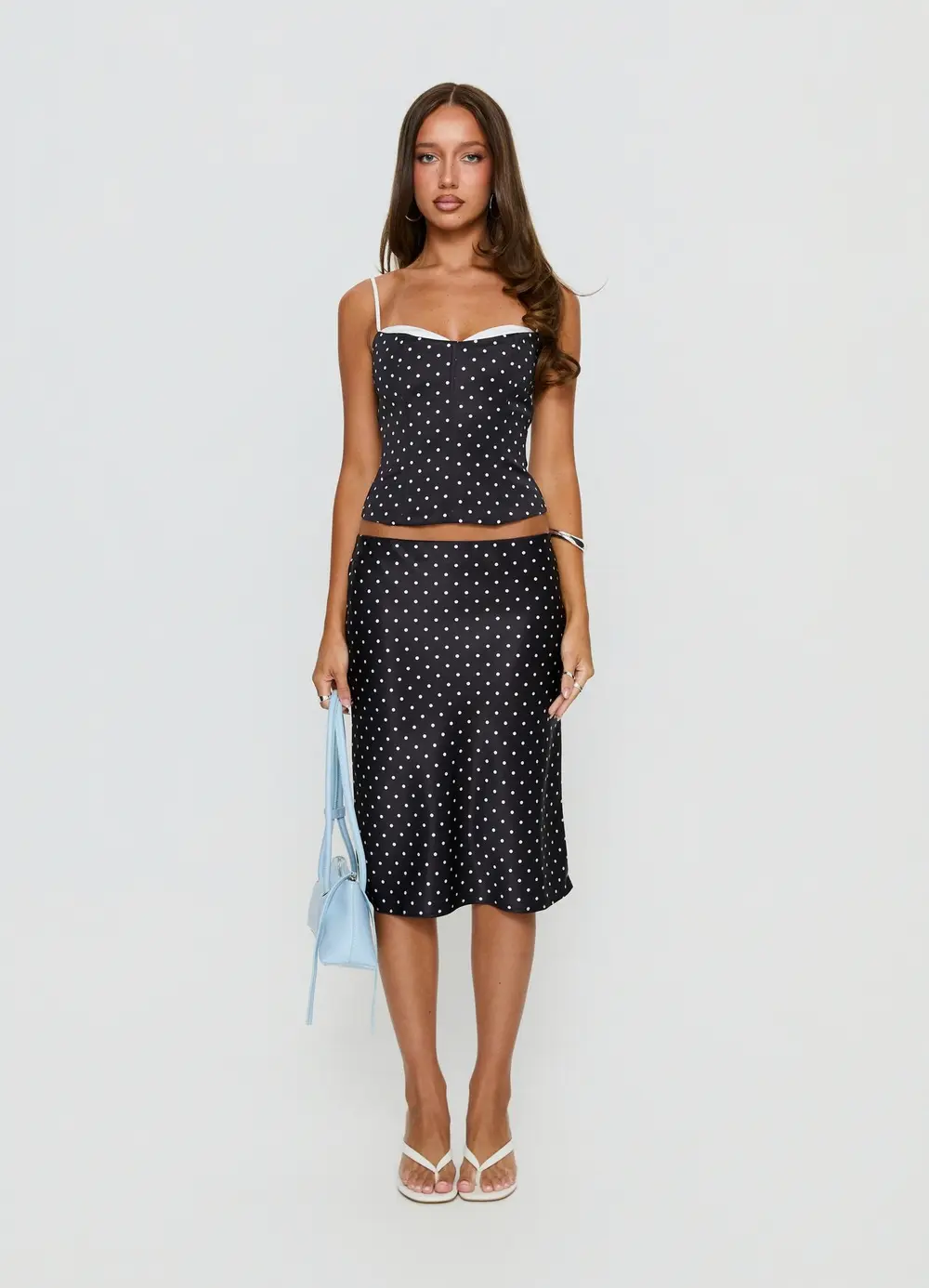 Somani Satin Midi Skirt Black Polka Dot