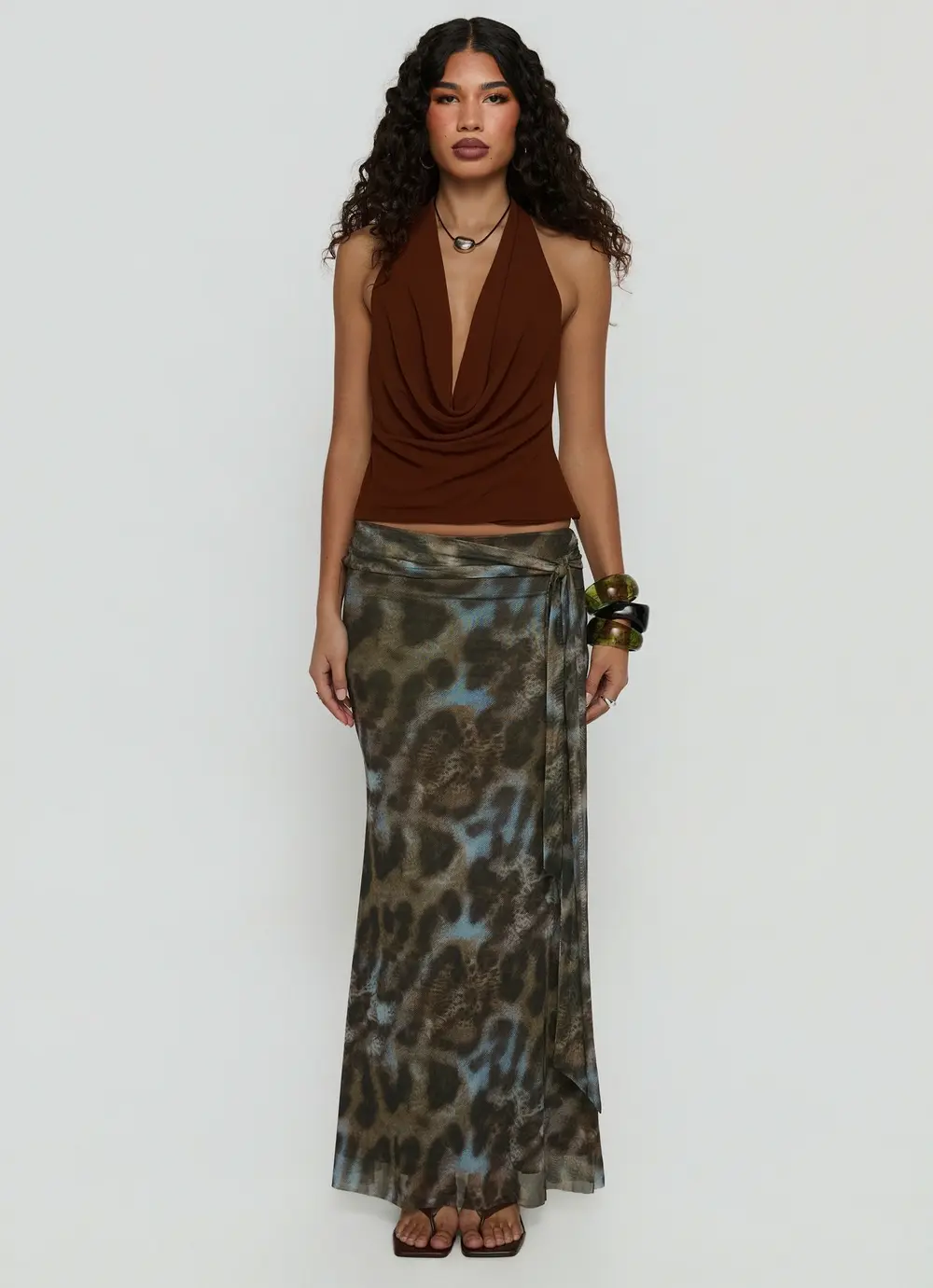 Caviar Tie Maxi Skirt Leopard