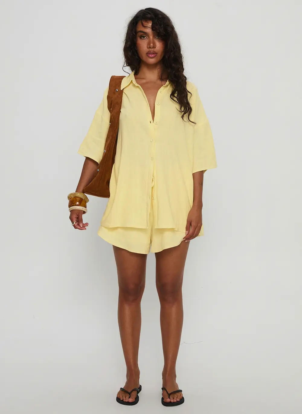 Peni Drawstring Linen Shorts Yellow