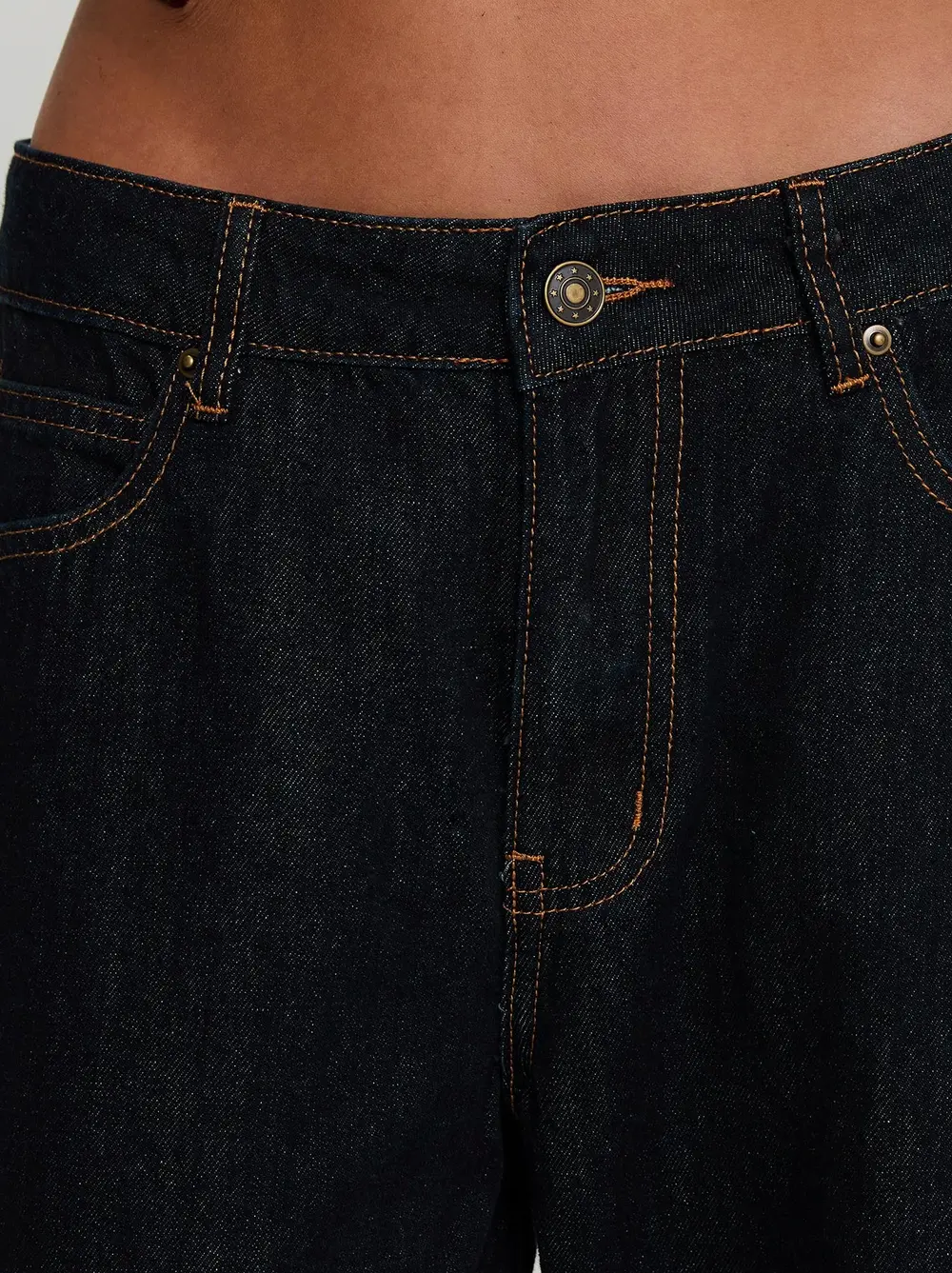 Top Model Low Rise Straight Leg Cuffed Jean Dark Denim