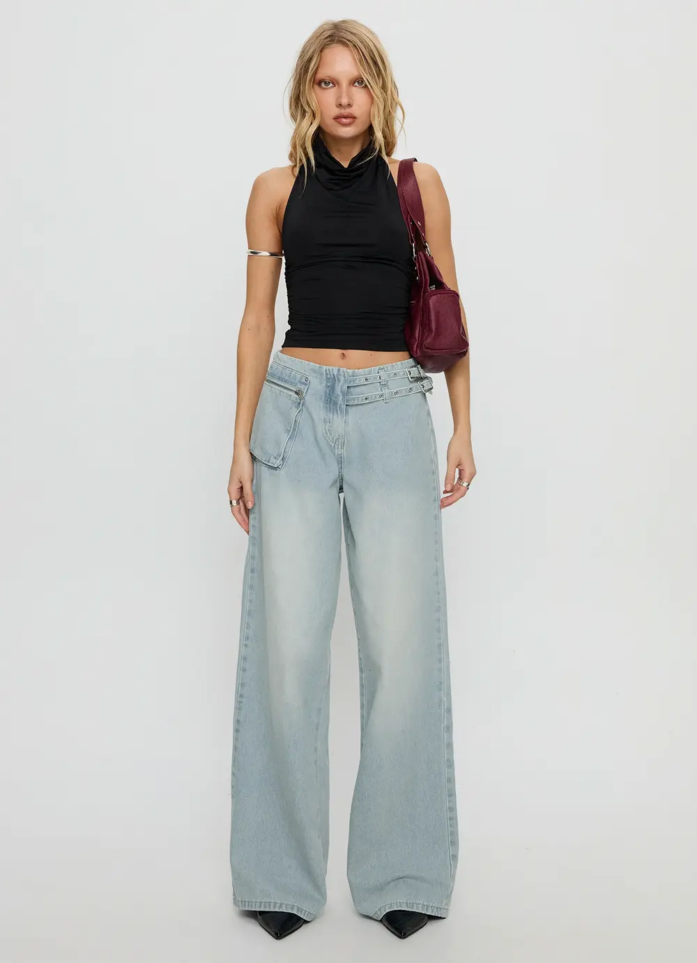 Paltrow Mid Rise Wide Leg Cargo Jeans Faded Blue Wash